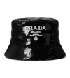 Prada Cappello Da Pescatore In Paillettes Nere Donna In Nero+bianco