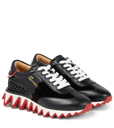 Christian Louboutin Military Green Leather Loubishark Trainers In Black