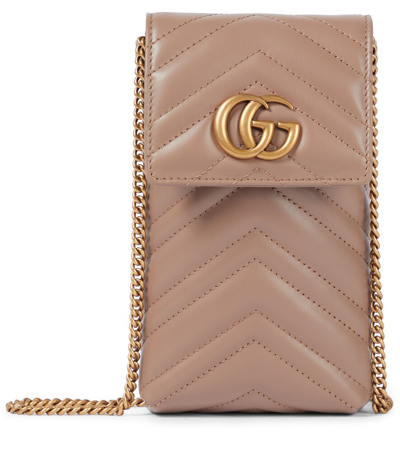 Gucci Gg Marmont Leather Phone Case W/ Strap In Porcellana