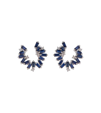 Suzanne Kalan 18kt White Gold Earrings With Diamonds And Sapphires In Dark Blue