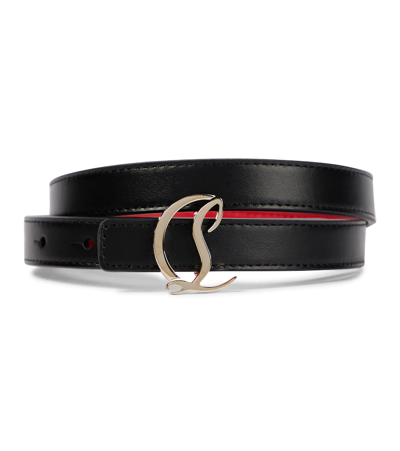 Christian Louboutin Womens Black/loubi/silver Cl Logo-embellished Leather Belt 30