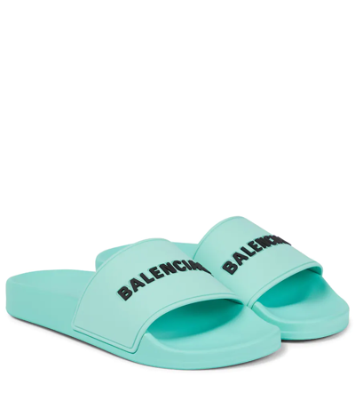 Balenciaga Piscine Logo-embossed Rubber Sliders In Blue