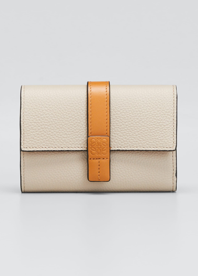 Loewe Small Trifold Flap Leather Wallet In Light Oat/honey