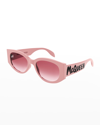 Alexander Mcqueen Logo Rectangle Acetate Sunglasses In 004 Shiny Pink