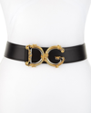 Dolce & Gabbana Baroque Logo Leather Belt In Black