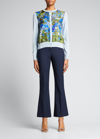 Oscar De La Renta Floral Field Print Silk & Virgin Wool Cardigan In Topaz Multi