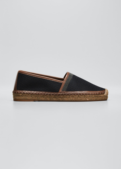 Brunello Cucinelli Perforated Leather Monili Flat Espadrilles In Brown