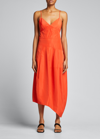 Tibi Italian Sporty Asymmetric Midi Dress In Red