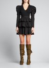 Ulla Johnson Amiri Puff-sleeve Cotton Minidress In Noir