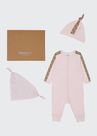 Burberry Kids' Vintage Check Trim Three-piece Gift Set In Pink