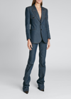 Saint Laurent Blue Marine Single-breasted Jacket In Denim In Blue