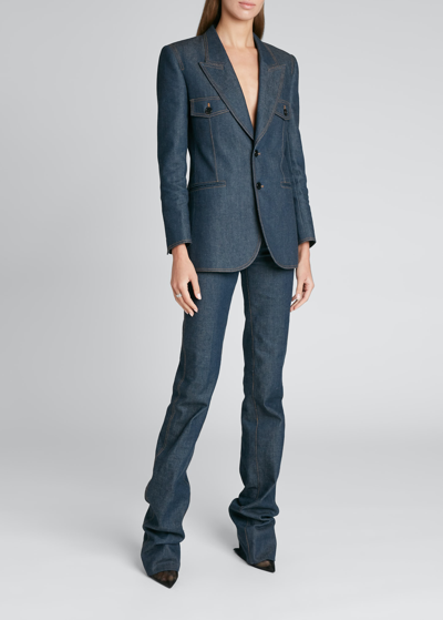 SAINT LAURENT DENIM PEAK-LAPEL BLAZER JACKET,PROD170550159