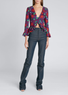 Saint Laurent Floral-print Ruffle Crop Top In Blue