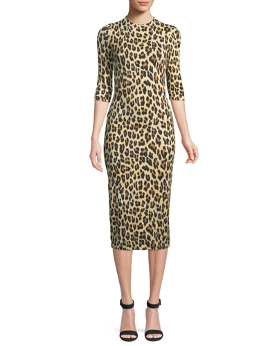 ALICE AND OLIVIA DELORA FITTED LEOPARD MOCK-NECK DRESS,PROD246430312
