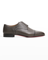 CHRISTIAN LOUBOUTIN MEN'S SURCITY TEXTURED LEATHER RED SOLE OXFORDS,PROD238850331