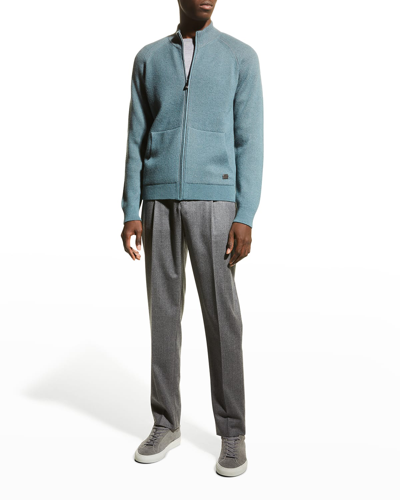 Corneliani Men's Ribbed Full-zip Sweater In Mint