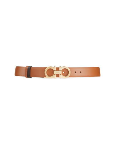 Ferragamo Reversible Leather Gancini Belt In Sella/gold