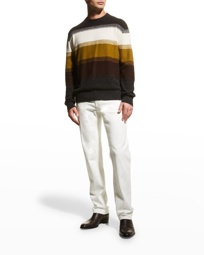 Loro Piana Glenshell Striped Cashmere And Silk-blend Sweater In F2qx White/amber