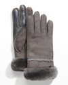 Ugg Seamed Touchscreen Shearling-lined Gloves In Metal