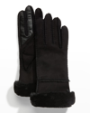 Ugg Seamed Touchscreen Compatible Genuine Shearling Lined Gloves In Black
