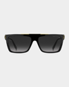 Marc Jacobs Rectangle Acetate Shield Sunglasses In 0807 Black/grey