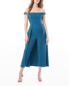 Kay Unger Bridget Off-shoulder Walk-thru Jumpsuit In Teal