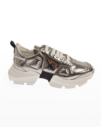 Les Hommes Men's Metallic Chunky Low-top Sneakers In Silver