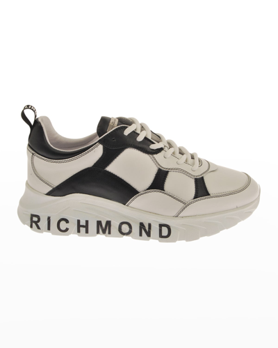John Richmond Men's Logo Bicolor Leather Low-top Sneakers In White