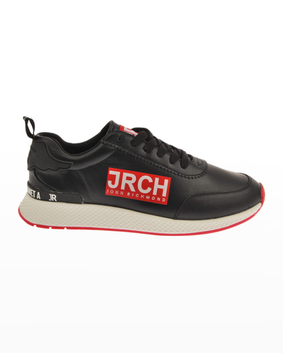 John Richmond Men's Logo Leather Low-top Sneakers In Black