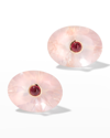 PRINCE DIMITRI JEWELRY 18K ROSE GOLD OVAL ROSE QUARTZ AND CABOCHON RUBY EARRINGS,PROD248310005