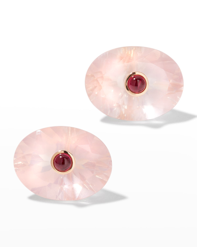Prince Dimitri Jewelry 18k Rose Gold Oval Rose Quartz And Cabochon Ruby Earrings