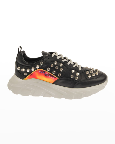 John Richmond Men's Allover Studded Leather Low-top Sneakers In Black