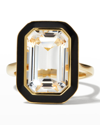 GOSHWARA 18K QUEEN ROCK CRYSTAL BLACK ENAMEL RING,PROD247780001