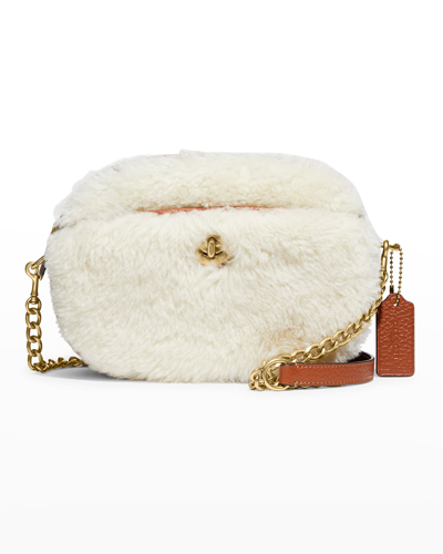 Coach Shearling & Leather Camera Crossbody Bag In White