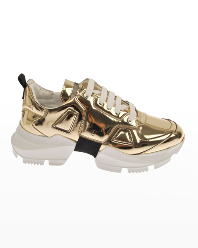 Les Hommes Men's Metallic Chunky Low-top Sneakers In Gold
