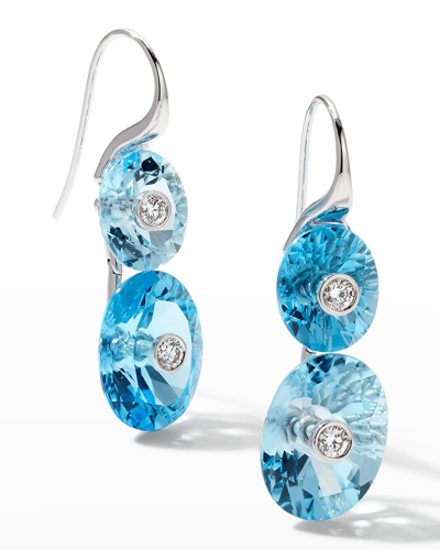 Prince Dimitri Jewelry 18k White Gold 2 Swiss Blue Topaz And 2 Sky Blue Topaz Earrings With 4 Diamonds