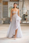 GEORGES HOBEIKA BEADED TULLE WITH RUFFLE SLIT GOWN,GH22SGRTW80LD-16
