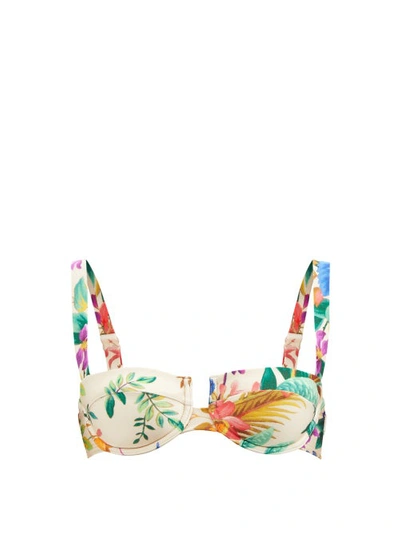 Zimmermann Tropicana Printed Balconette Bikini Top In Cream Floral