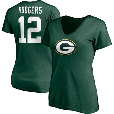 Fanatics Women's  Aaron Rodgers Green Green Bay Packers Player Icon Name And Number V-neck T-shirt