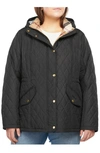 Barbour Millfire Hooded Quilted Jacket In Black/ Hessian