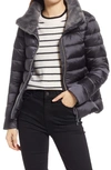 Save The Duck Mei Faux Fur Collar Puffer Jacket In Ebony Gray