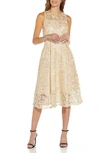 Adrianna Papell Floral Embroidered Fit & Flare Midi Dress In Light Champagne