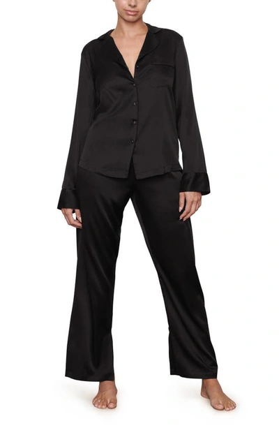 Skims Stretch Silk Pajama Pants In Soot