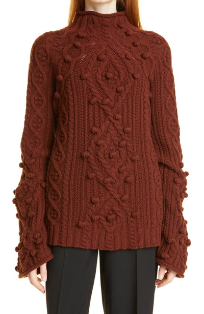 Rebecca Taylor Bauble Cableknit Turtleneck In Rich Mahogany