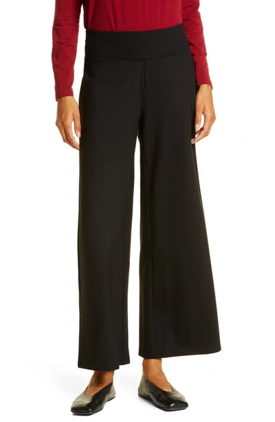 Eileen Fisher High-waist Wide-leg Stretch Ponte Pants In Black