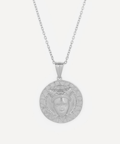 Adore Adorn White Rhodium-plated Reava Coin Pendant Necklace In Silver