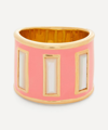 ADORE ADORN GOLD PLATED VERMEIL SILVER GIGI BURNT CORAL ENAMEL BANDED PEARL RING,000746050