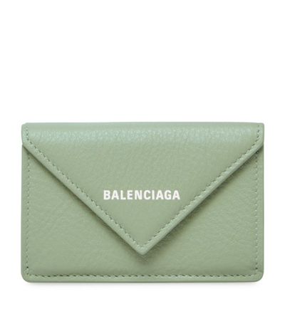Balenciaga Mini Leather Papier Wallet In Green