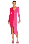 Staud Shoko Two-tone Ribbed Stretch-knit Cardigan In Lava & Peony