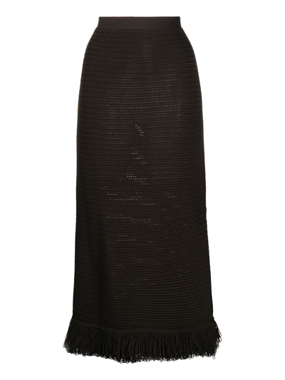 Bottega Veneta Fringed Crocheted Cotton Midi Skirt In Brown